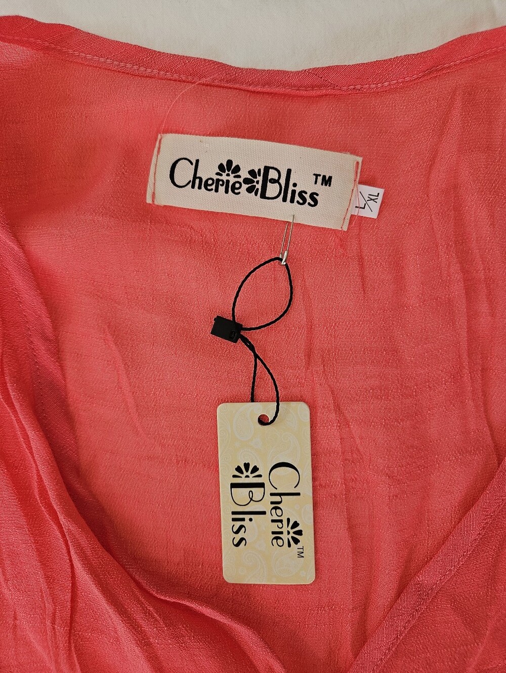 Cherie Bliss Sheer Flowy Coral Women's Swim Coverup Kimono Open Front NWT L/XL - Picture 6 of 9